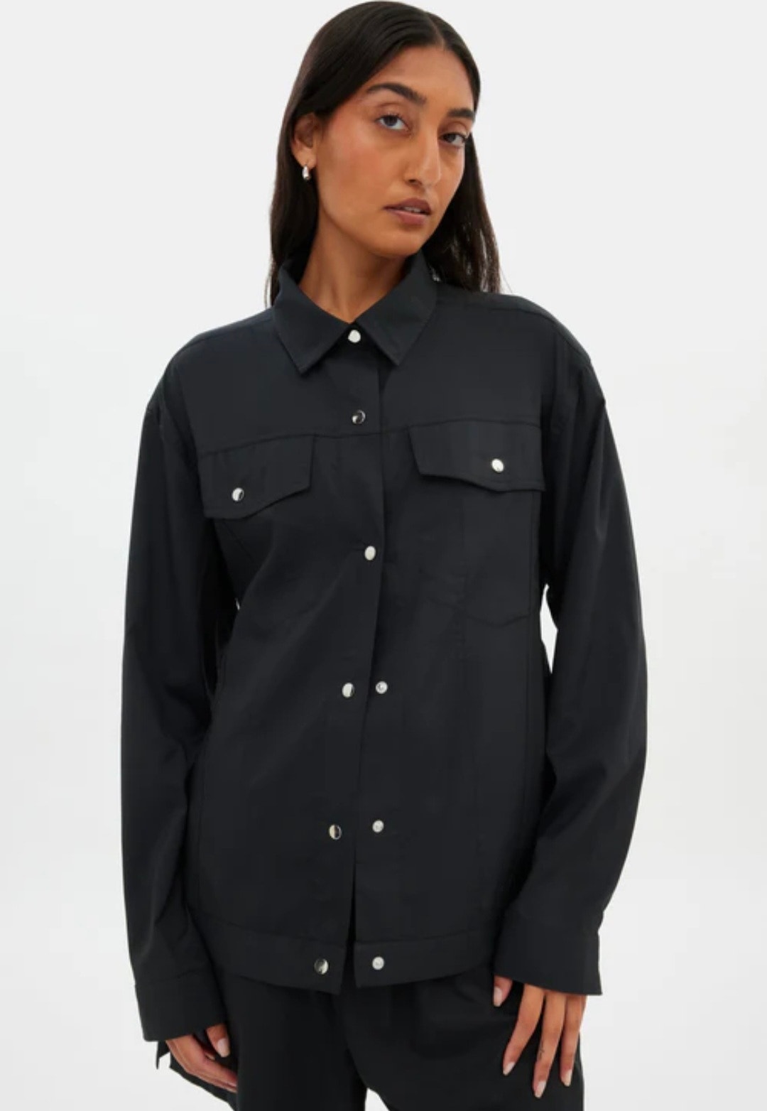 Girlfriend Collective Wendy Tie Shacket Black Nwt M Belted Shirt Jacket Utility